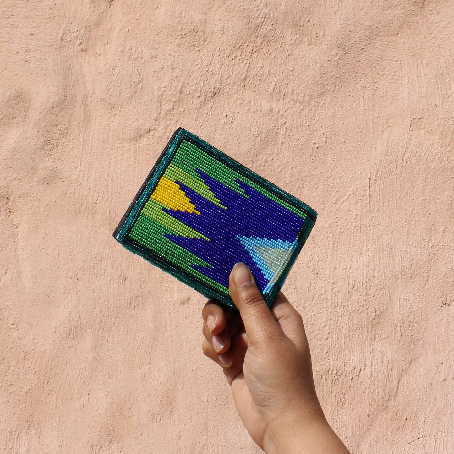 Green & Blue Handmade beaded Leather Wallet seed bead  Native American Beadwork| traditional gifts for men and women