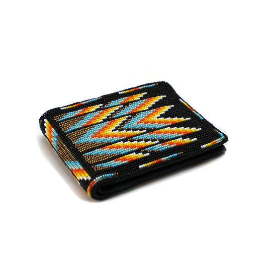 Black Handmade beaded Leather Wallet seed bead  Native American Beadwork| traditional gifts for men and women