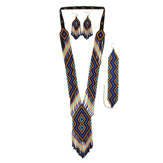 Blue Native American Beaded Necklace ( Handmade )