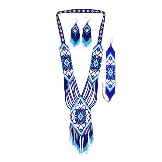 Blue Native American Beaded Necklace ( Handmade )