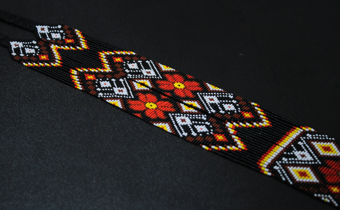 Black & Brown Flower Native American Beaded Necklace ( Handmade )