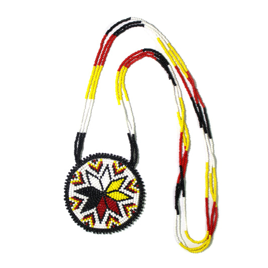 White Native American 4 Direction Star Beaded Medallion Necklace ( Handmade )