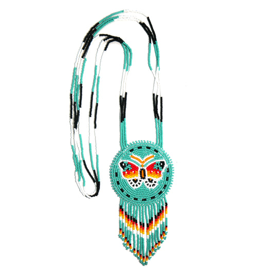 Turquoise Native American Butterfly Beaded Medallion Necklace ( Handmade )