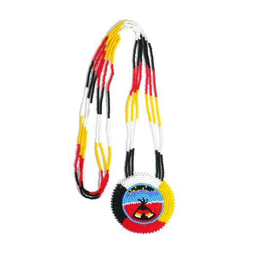 Red Black Yellow & Red Native American Tee pee Under The Star Beaded Medallion Necklace ( Handmade )