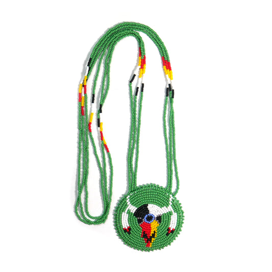 Green Native American Skull Beaded Medallion Necklace ( Handmade )
