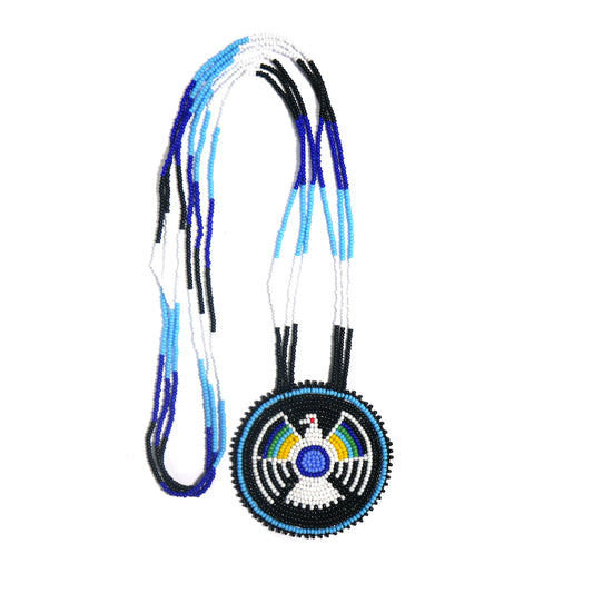 Black Native American Thunder Bird Beaded Medallion Necklace ( Handmade )