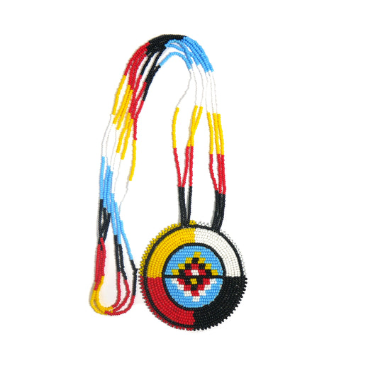 Sky-Blue Native American 4 Direction Beaded Medallion Necklace ( Handmade )