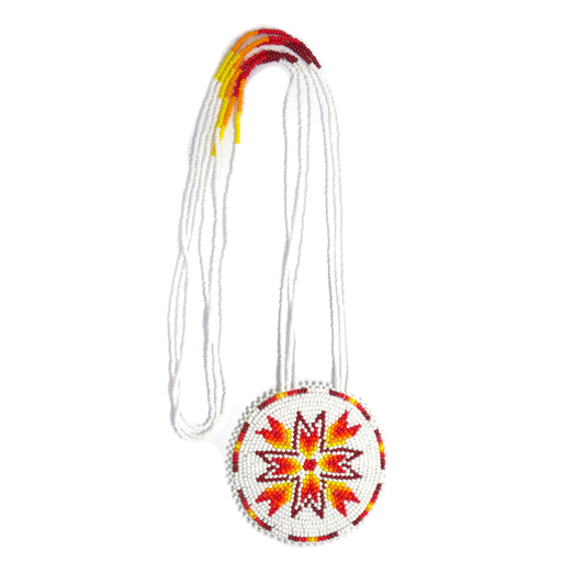 White Native American Arrow Beaded Medallion Necklace ( Handmade )