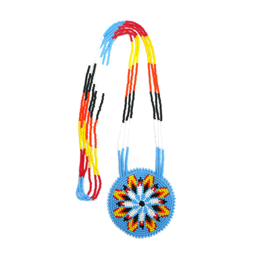 Sky-Blue Native American Oklahoma Beaded Medallion Necklace ( Handmade )