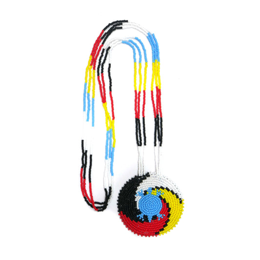 Multi Color Native American 4 Direction Turtle Beaded Medallion Necklace ( Handmade )