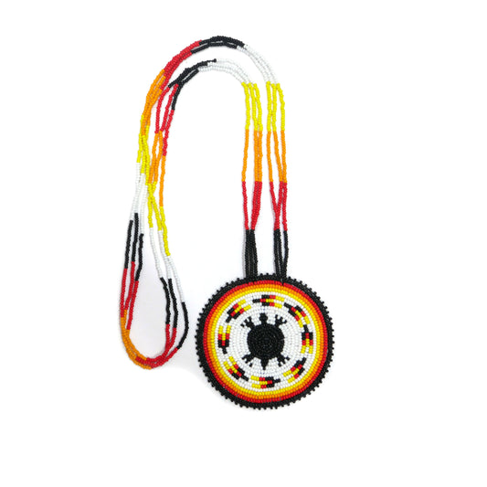 White & Black Native American  Turtle Beaded Medallion Necklace ( Handmade )