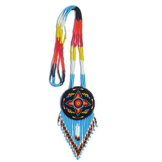 Black Native American Star Beaded Medallion Necklace ( Handmade )