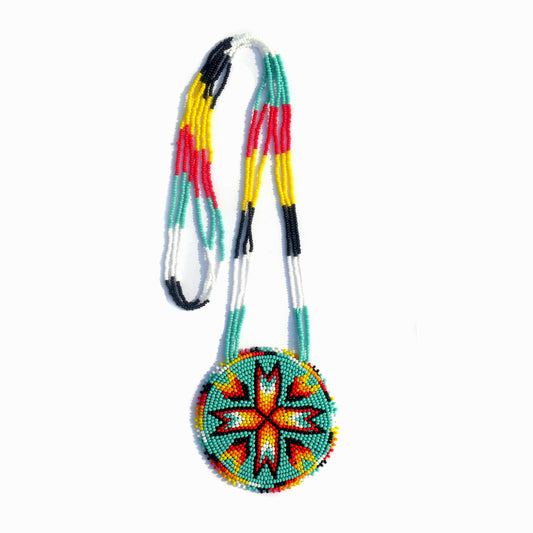 Turquoise Native American Arrow Beaded Medallion Necklace ( Handmade )
