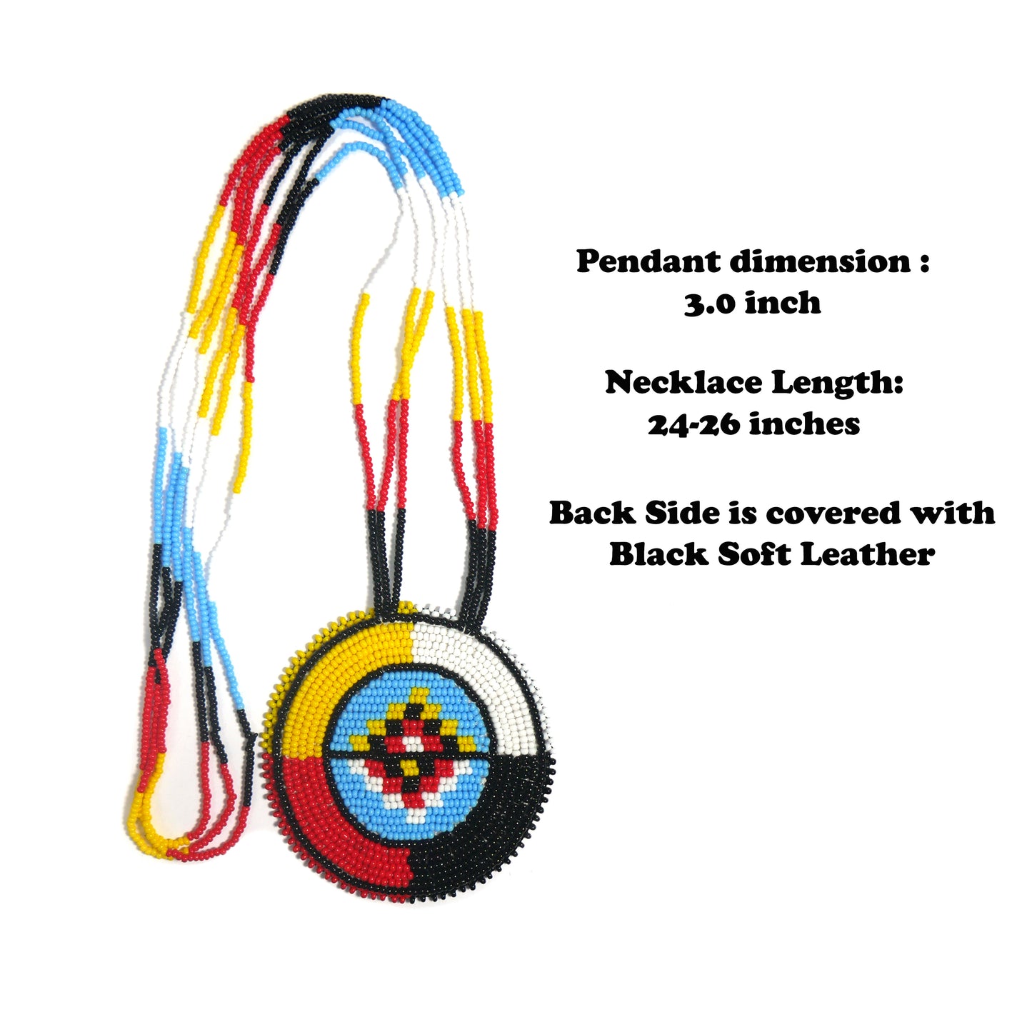 Sky-Blue Native American 4 Direction Beaded Medallion Necklace ( Handmade )