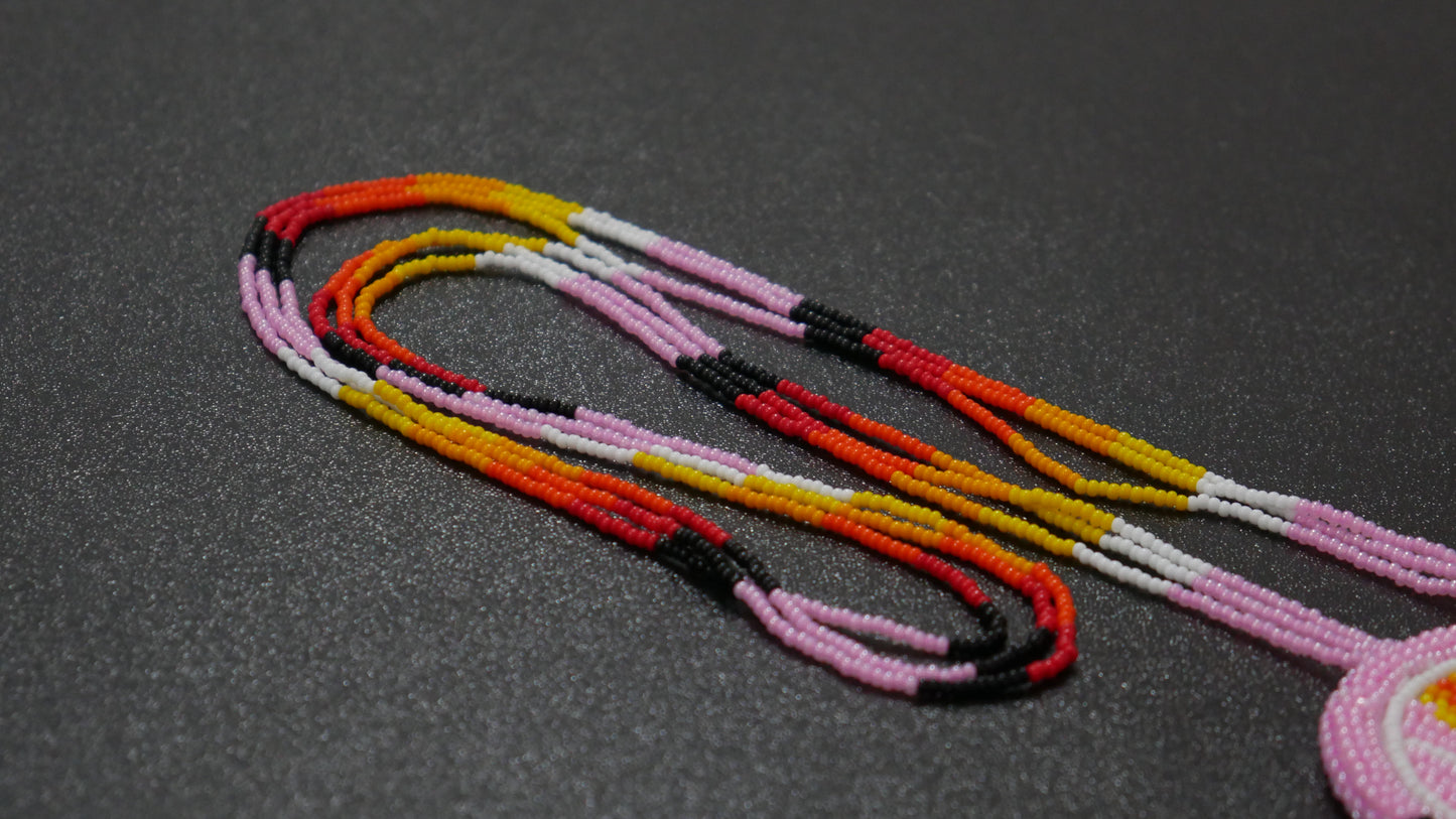 Pink Heart Native American Beaded Medallion Necklace ( Handmade )