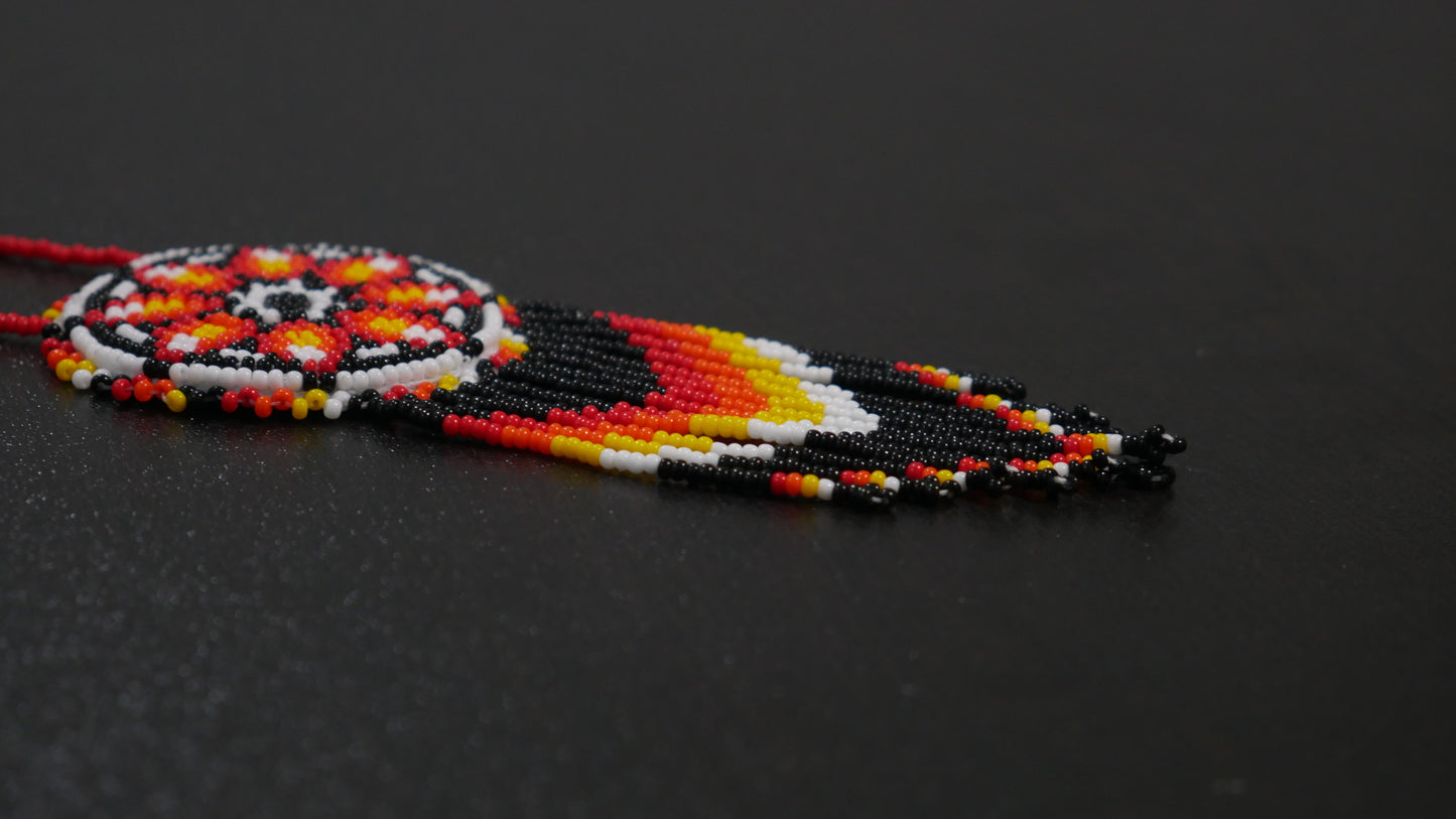 fire Color Native American Morning Star Beaded Medallion Necklace ( Handmade )
