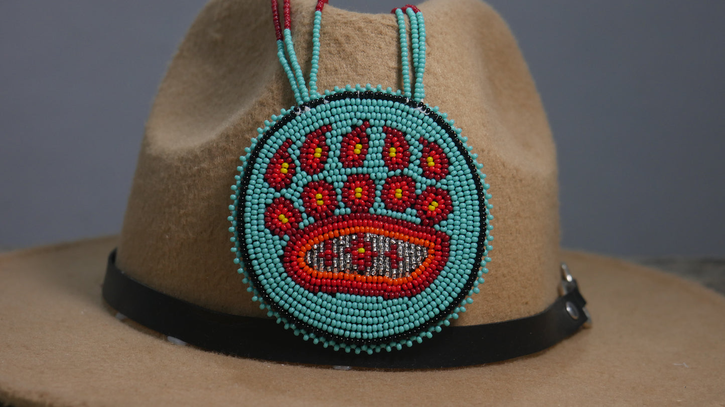 Turquoise Native American Bear Paw Beaded Medallion Necklace ( Handmade )