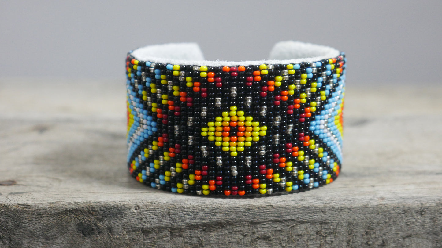 Black Multi-color Beaded Cuff Bracelet native American seed beads Adjustable cuff bracelet (Handmade)
