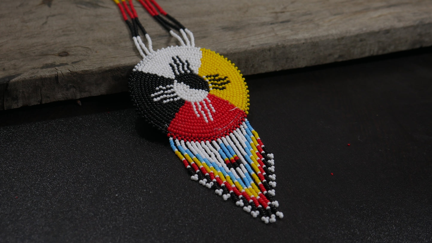 Multi-color Native American medicine wheel Beaded Medallion Necklace ( Handmade )