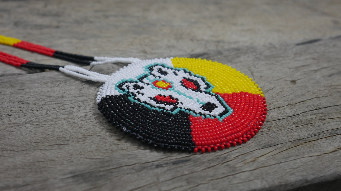 Multi-Color Native American 4 direction Wolf Beaded Medallion Necklace ( Handmade )