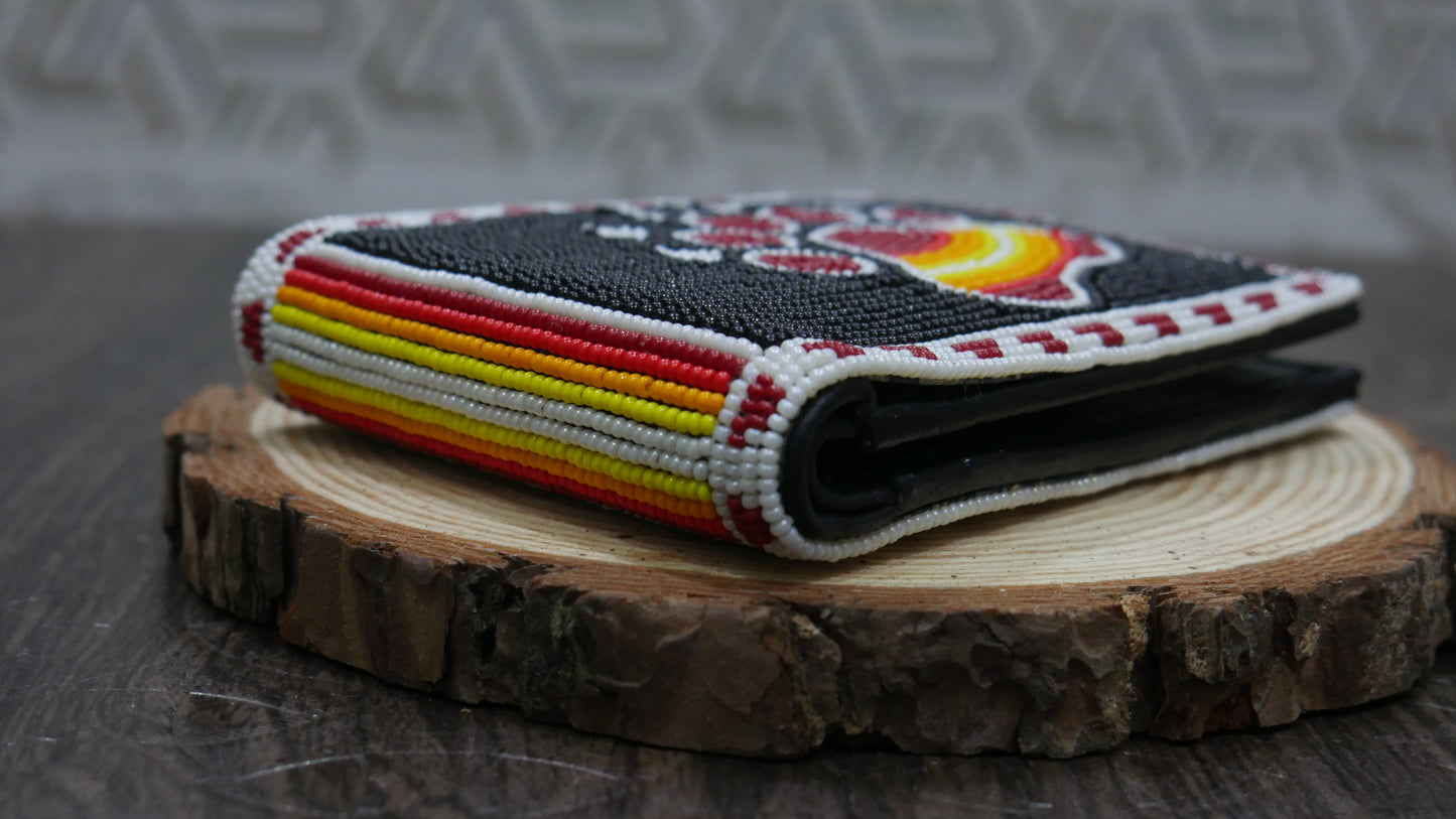 Black Bear-Paw Handmade beaded Leather Wallet seed bead  Native American Beadwork| traditional gifts for men and women