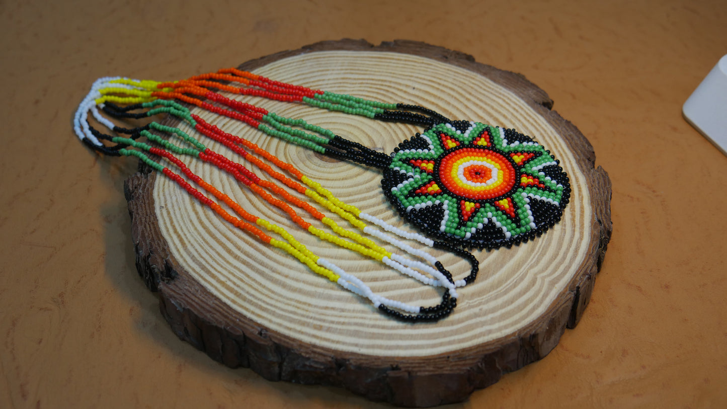 Black & Green Native American Star Beaded Medallion Necklace ( Handmade )