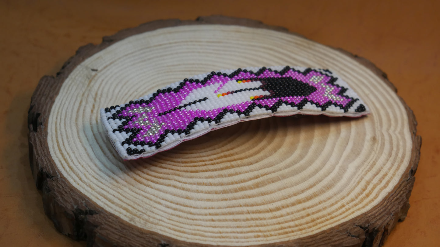 Pink Feather Beaded Hair Clips Native American Handmade Beaded Hair Baw Beaded Barrette