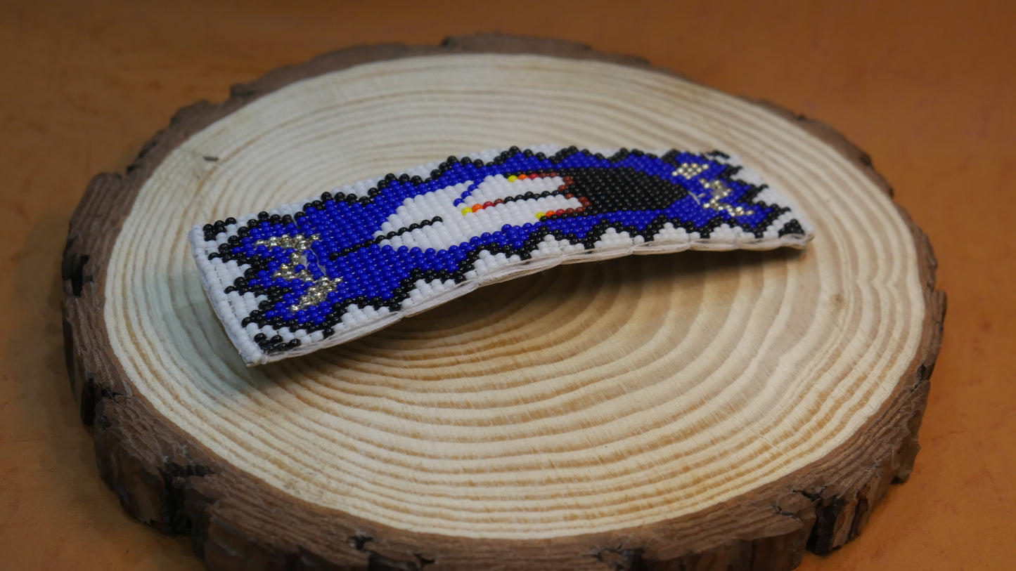 Blue Feather Beaded Hair Clips Native American Handmade Beaded Hair Baw Beaded Barrette