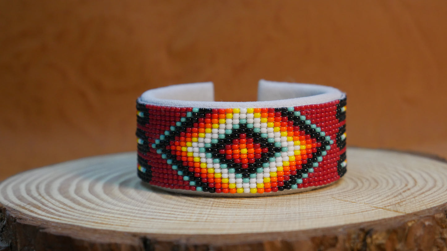 Brownish Red Bracelet native American seed beads Adjustable cuff bracelet (Handmade)