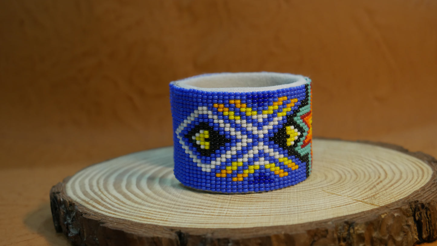 Blue Star Bracelet native American seed beads Adjustable cuff bracelet (Handmade)