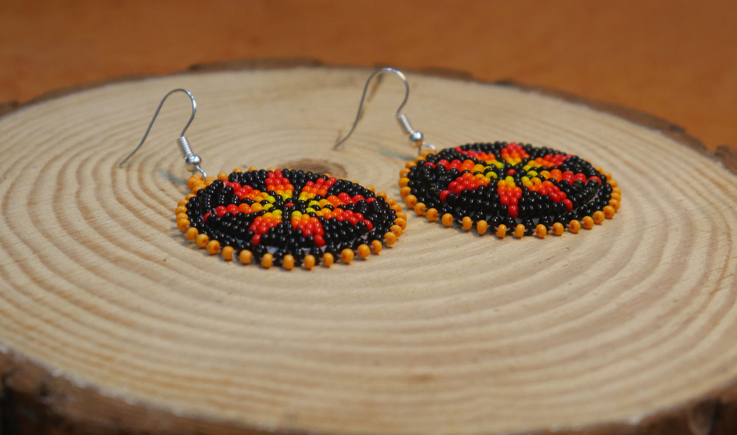 Black Fire Handmade Native American Seed Beads Beaded Earrings