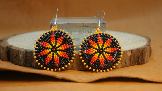 Black Fire Handmade Native American Seed Beads Beaded Earrings