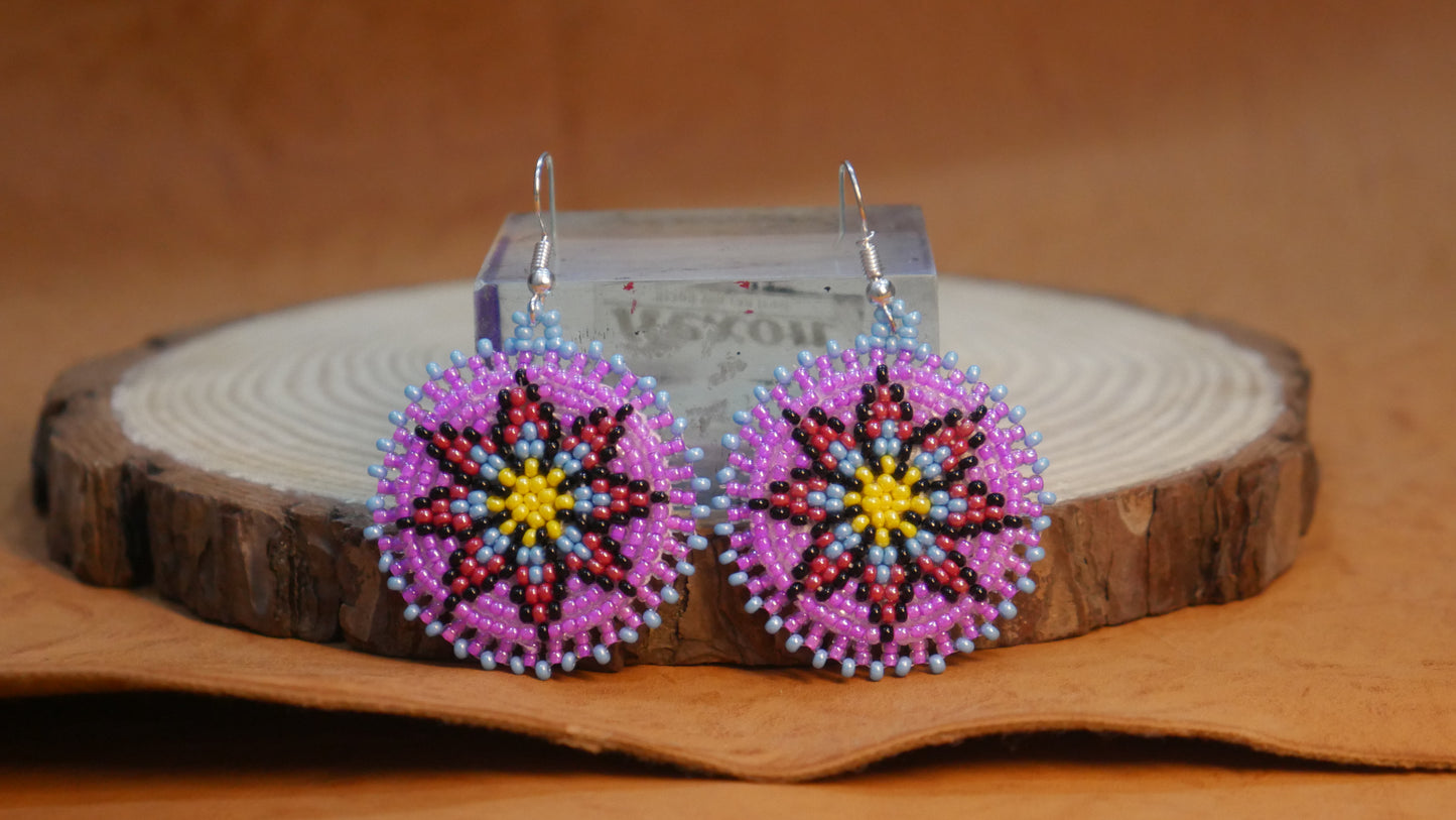 Pink Handmade Native American Seed Beads Beaded Earrings