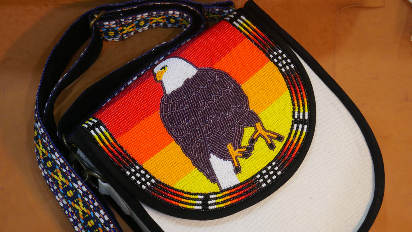 Handmade  Beaded Canvas Crossbody Bag , Shoulder Bag, Gift for Her, Gift for him (Eagle)