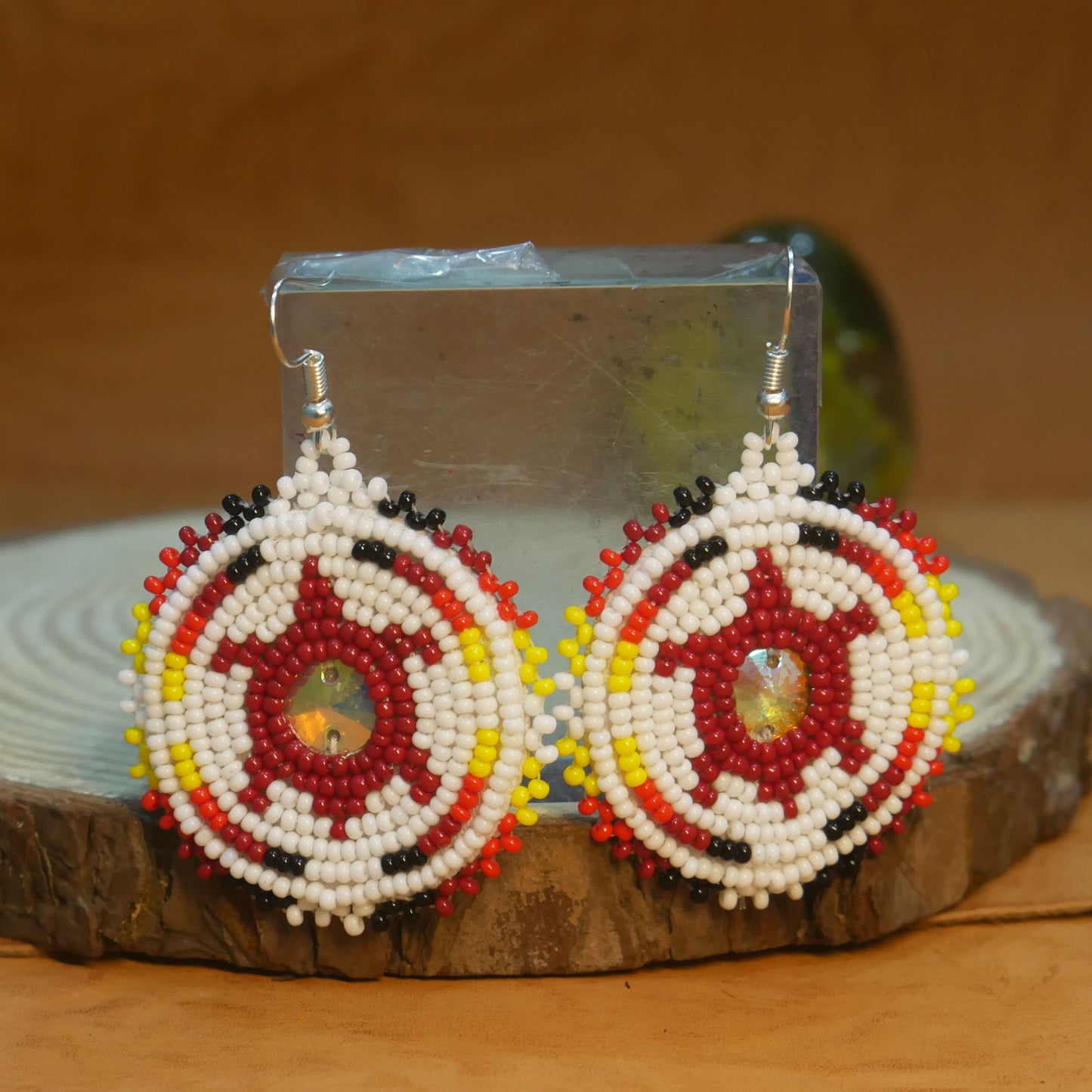 White turtle Handmade Native American Seed Beads Beaded Earrings