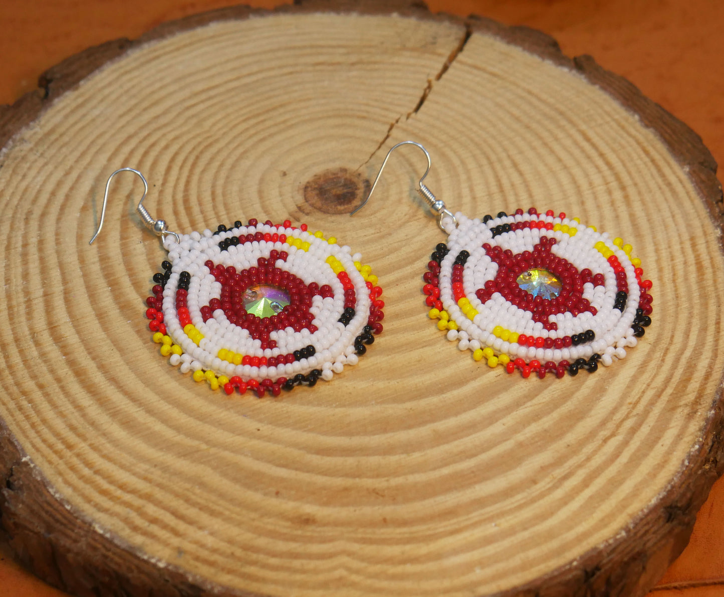 White turtle Handmade Native American Seed Beads Beaded Earrings