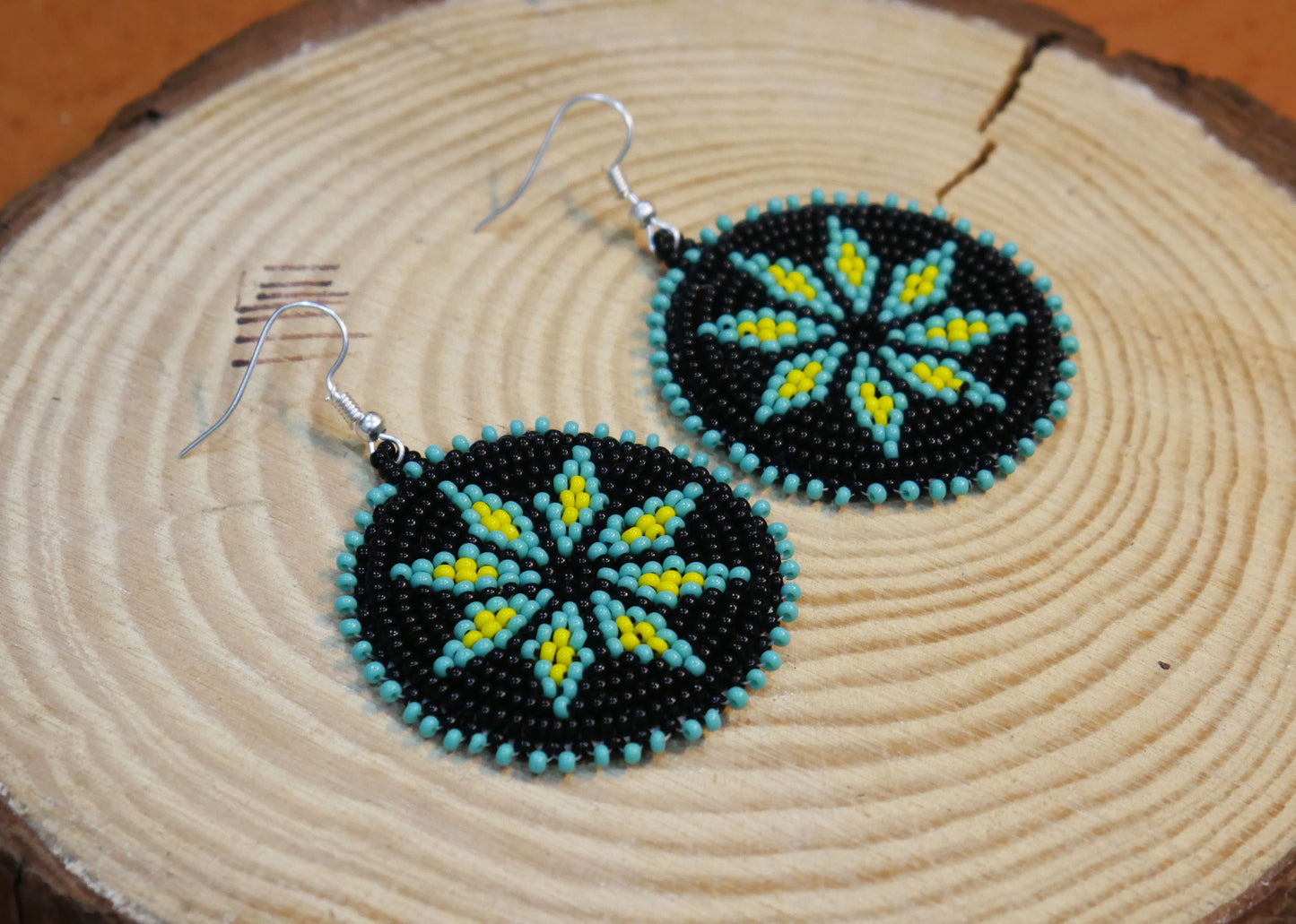 Black Handmade Native American Seed Beads Beaded Earrings