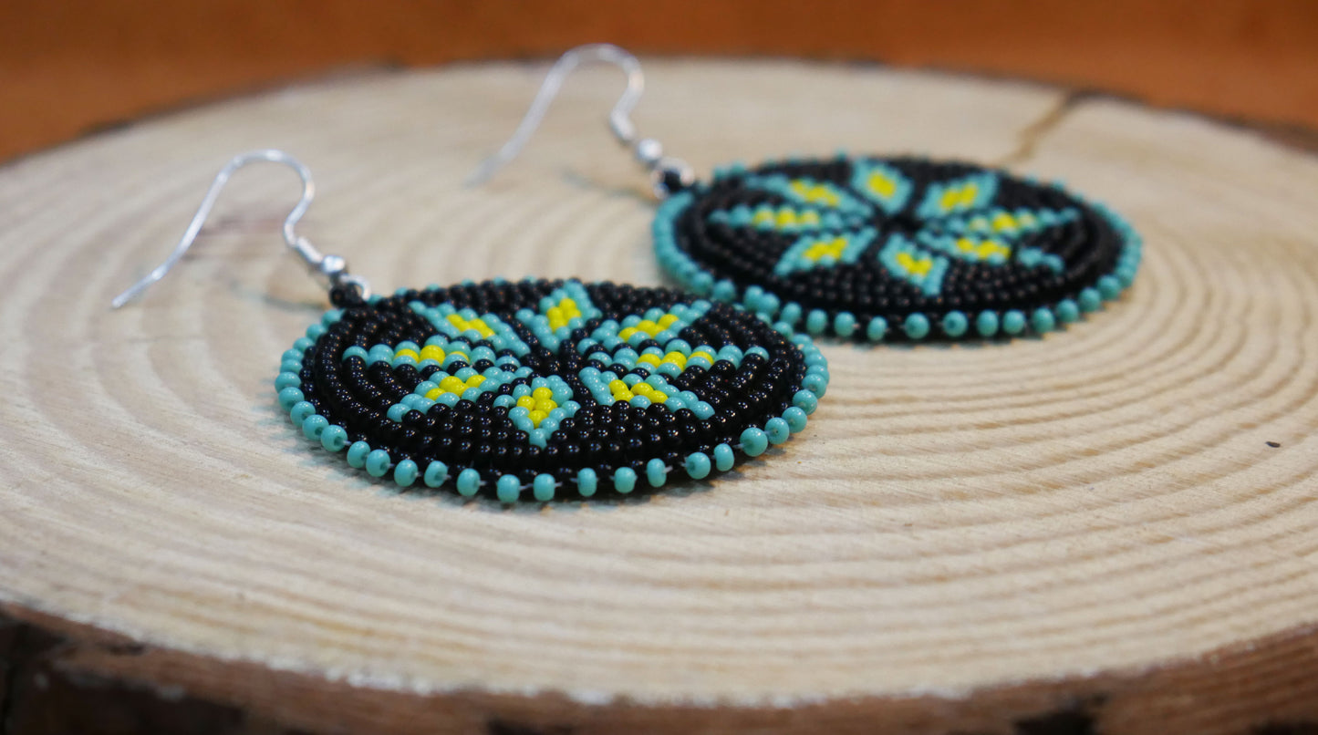 Black Handmade Native American Seed Beads Beaded Earrings