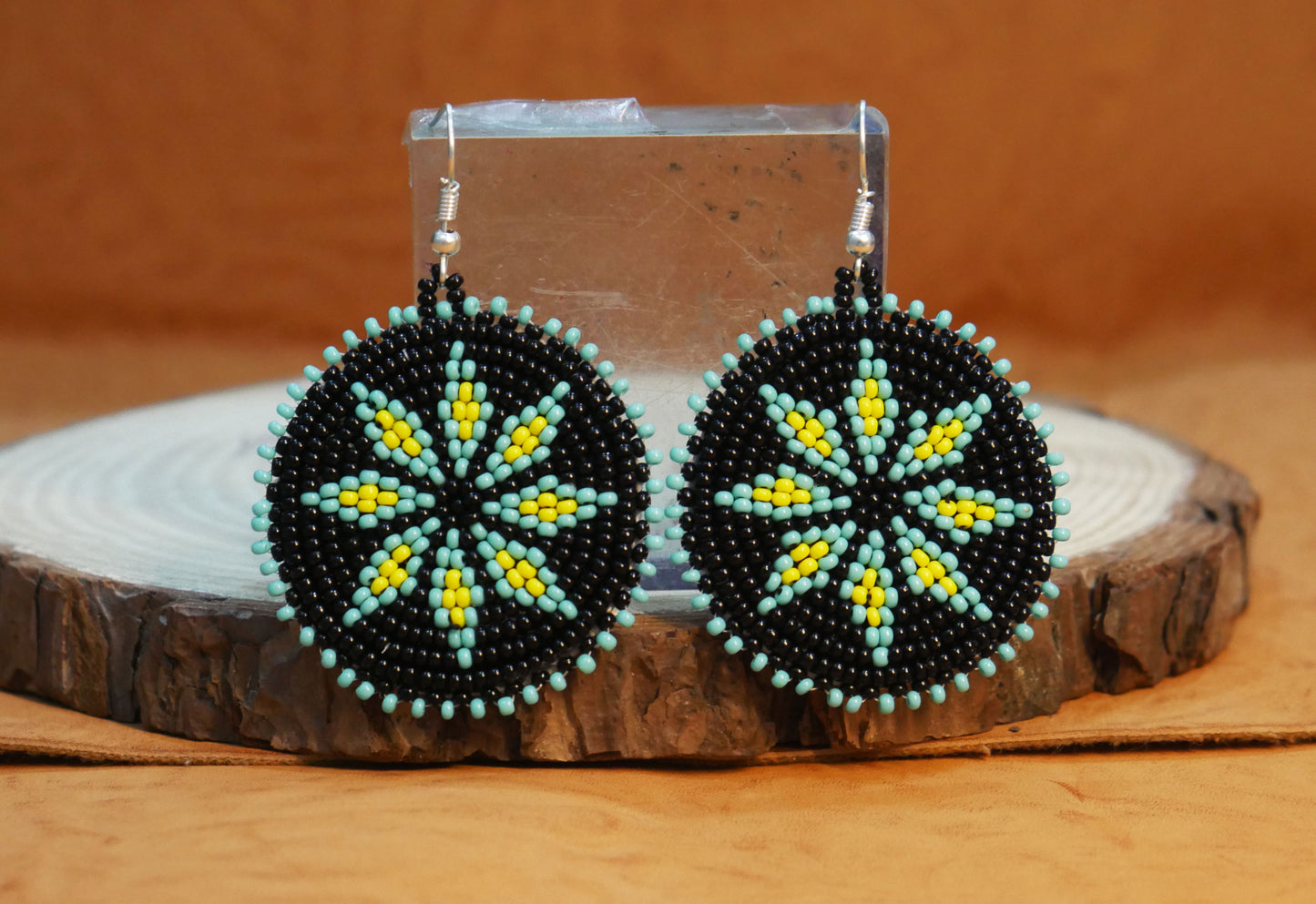 Black Handmade Native American Seed Beads Beaded Earrings