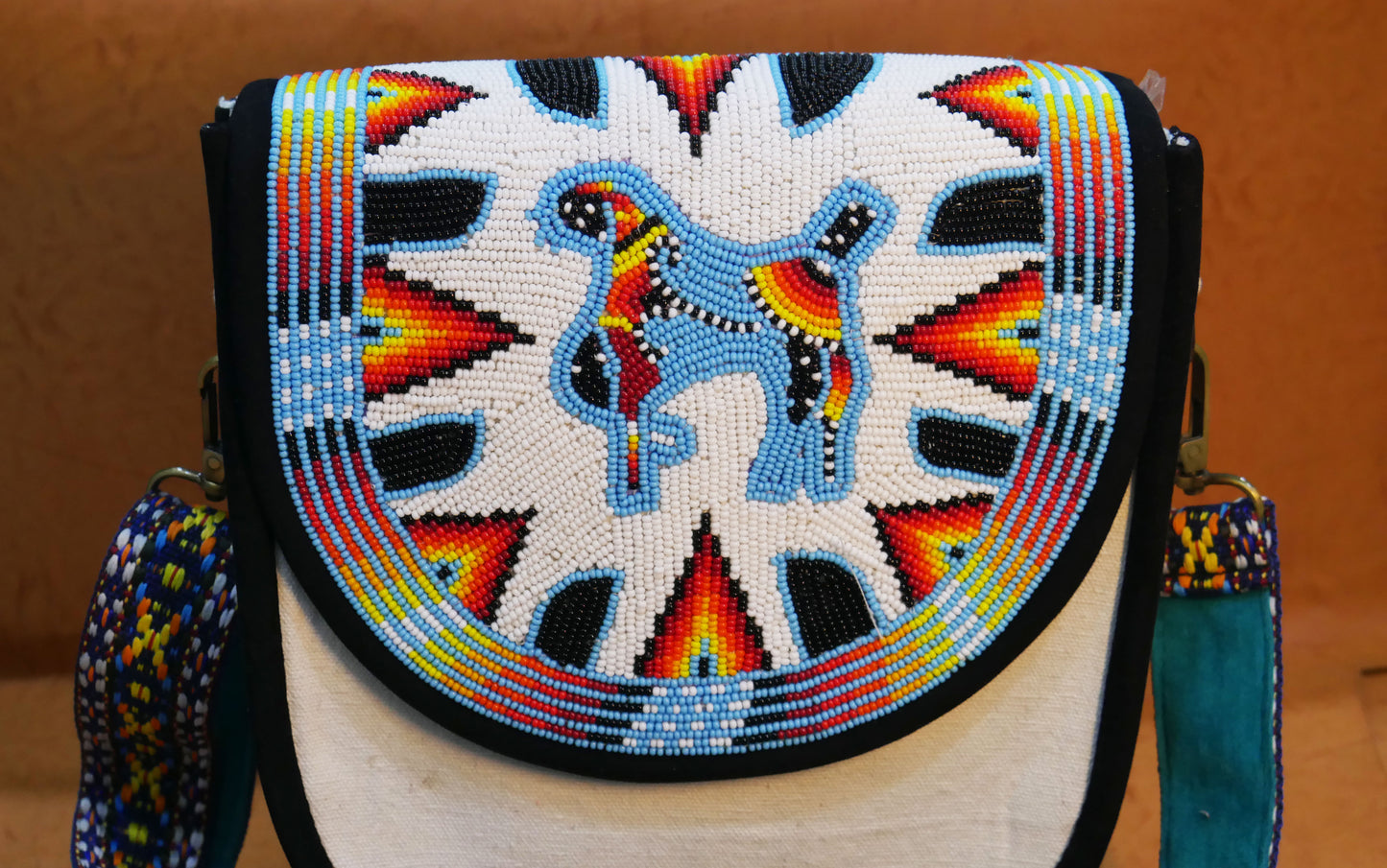 Handmade Beaded Canvas Crossbody Bag , Shoulder Bag, Gift for Her, Gift for him (White Horse)