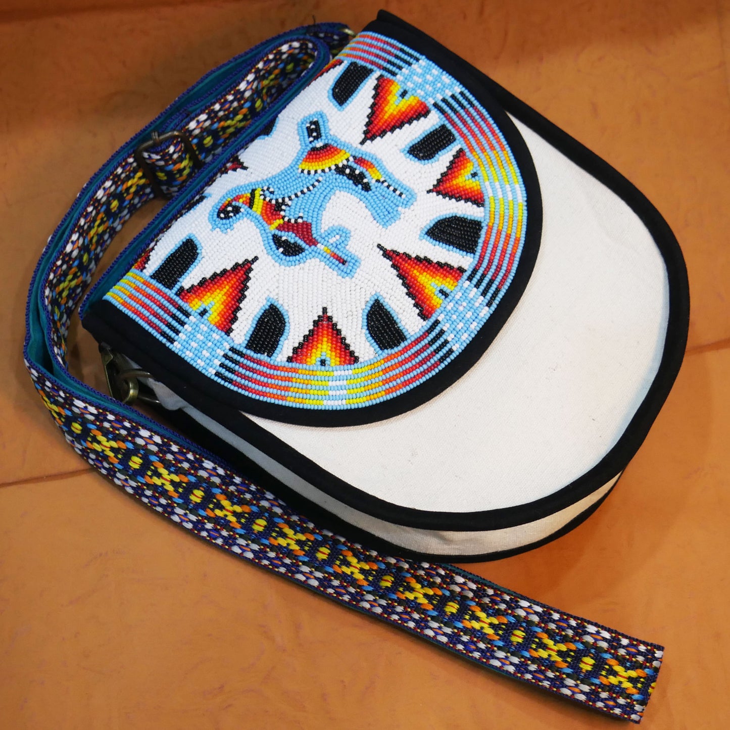 Handmade Beaded Canvas Crossbody Bag , Shoulder Bag, Gift for Her, Gift for him (White Horse)