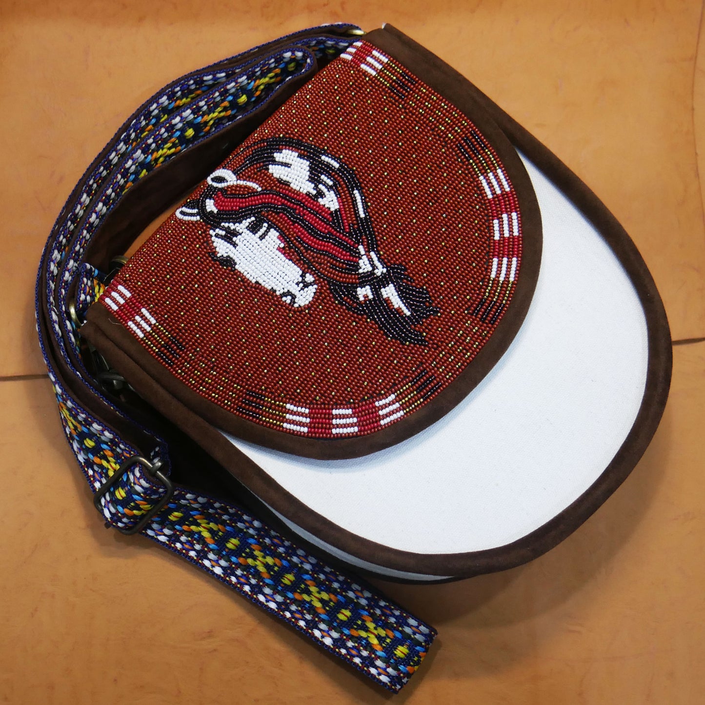 Handmade  Beaded Canvas Crossbody Bag , Shoulder Bag, Gift for Her, Gift for him (Brown Horse)