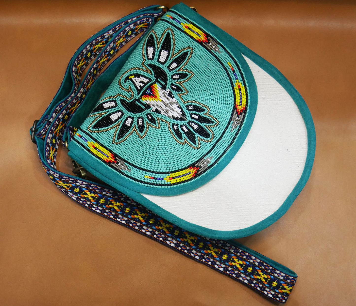 Handmade  Beaded Canvas Crossbody Bag , Shoulder Bag, Gift for Her, Gift for him ( Turquoise skull eagle )