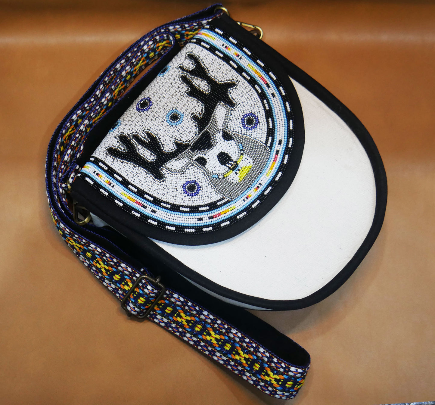 Handmade  Beaded Canvas Crossbody Bag , Shoulder Bag, Gift for Her, Gift for him (  White Reindeer )
