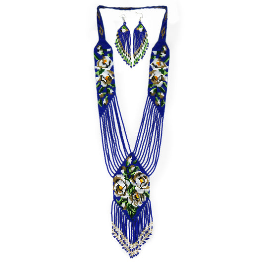 Blue Native American Beaded Necklace ( Handmade )