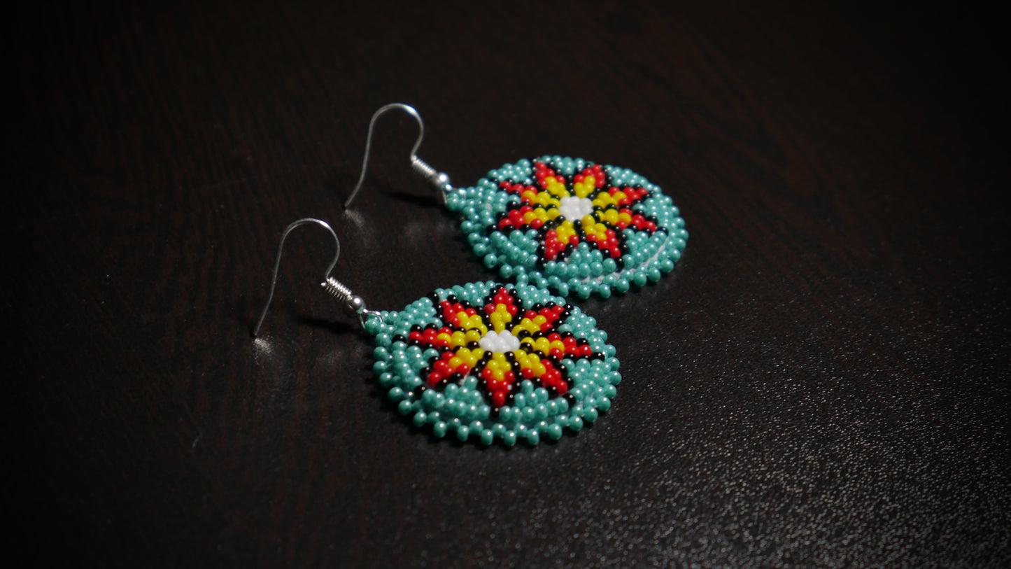 Turquoise Handmade Native American Seed Beads Beaded Earrings