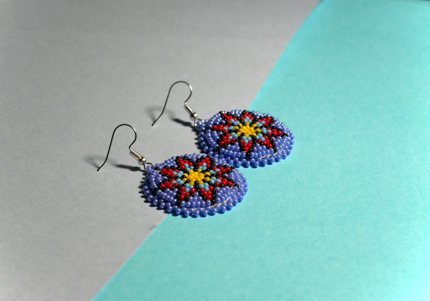 Cornflower blue Handmade Native American Seed Beads Beaded Earrings