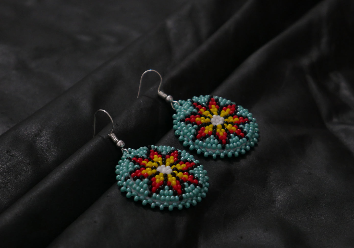 Turquoise Handmade Native American Seed Beads Beaded Earrings