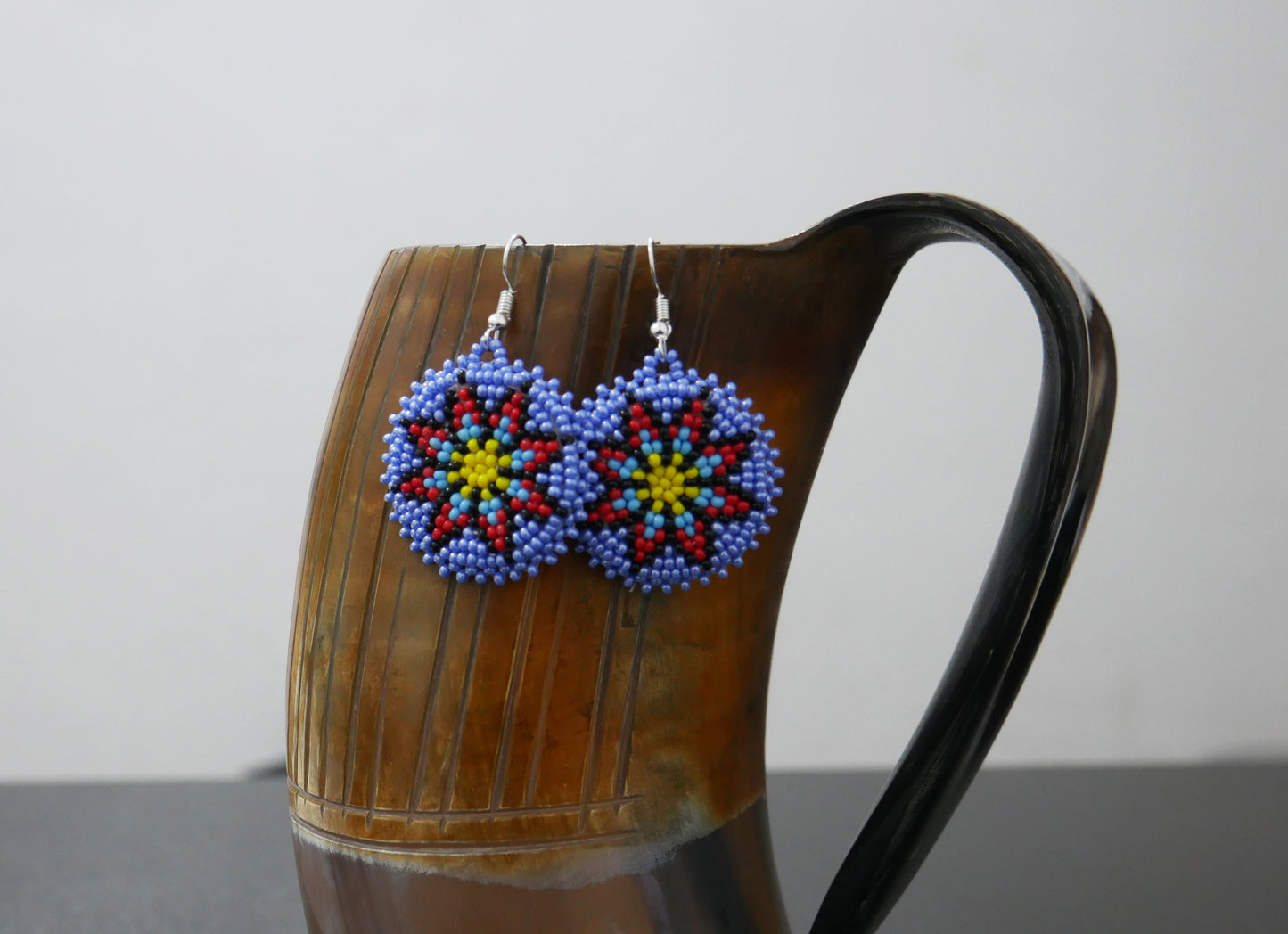 Cornflower blue Handmade Native American Seed Beads Beaded Earrings