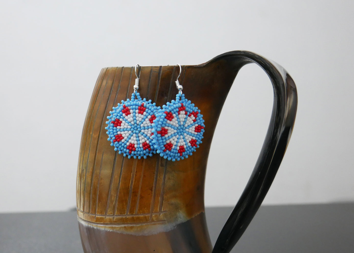 Sky-Blue Handmade Native American Seed Beads Beaded Earrings